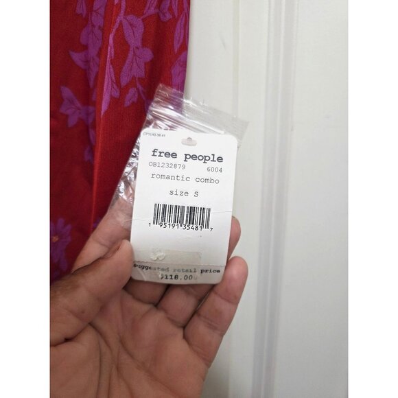 NWT Free People Red & Purple Floral Long-Sleeve Fair Cottagecore Mini Dress Open - Picture 8 of 8